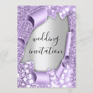 Invitación Efecto 3D boda Elegante Purpurina de Plata Púrpura