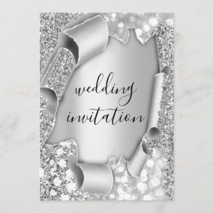 Invitación Efecto 3D del aniversario del boda Glam Gray Silve