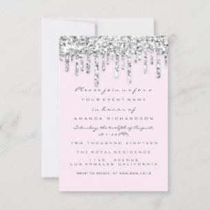 Invitación Efecto Brillo Gris Plateado Rosa Goteo Nupcial