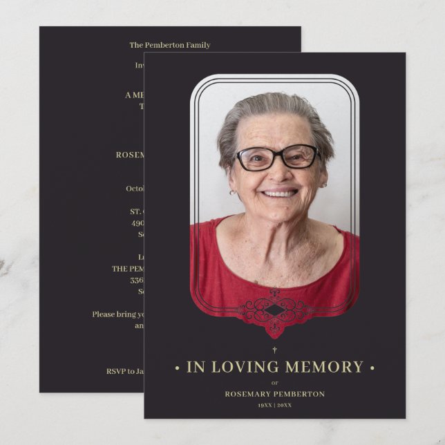 Invitación Efecto de encaje de filigrana ornamental negro fun (Anverso / Reverso)