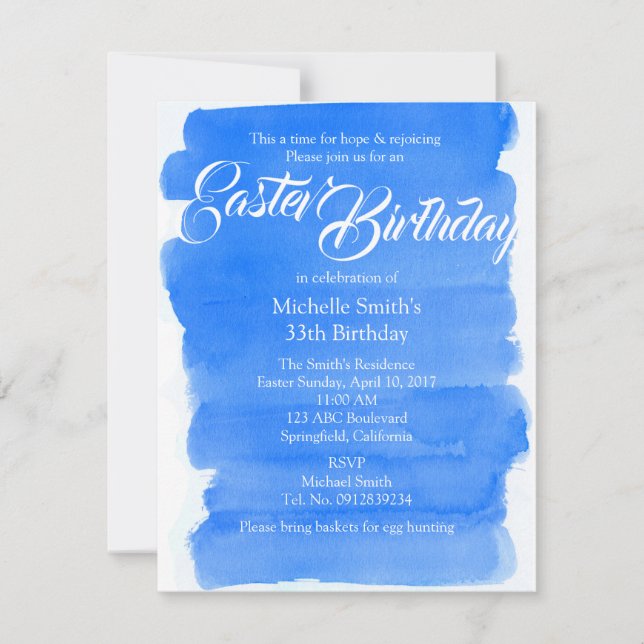 Invitación Efecto de lavado de acuarela de cumpleaños de Pasc (Anverso)