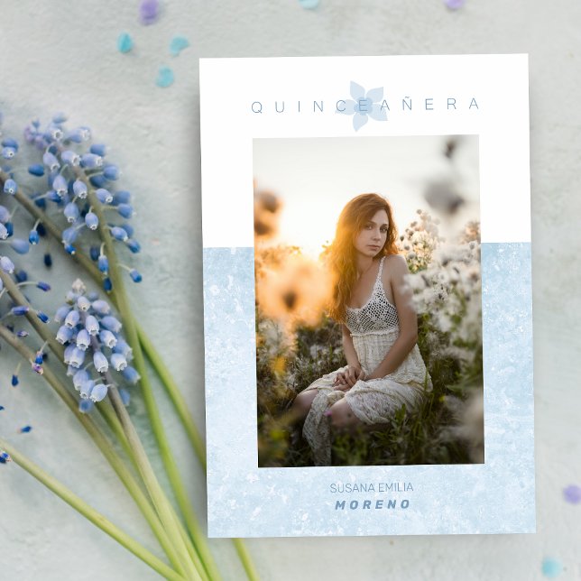Invitación Efecto de mármol azul Foto romántica Quinceañera (Subido por el creador)