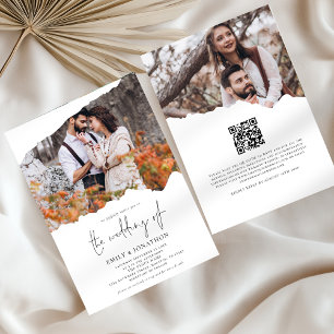 Invitación Efecto de papel desgarrado 2 fotos Boda de código 