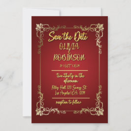 Invitación Efecto de texto 3D dorado y burdeos para salvar la
