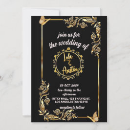 Invitación Efecto de texto 3D negro y dorado Guardar la fecha