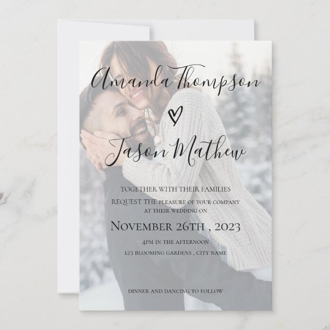 Invitación Efecto Faux Vellum | Foto de 2 lados | BODA (Anverso)