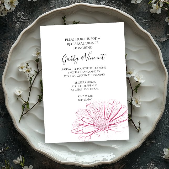 Invitación Efecto margarita rosado Boda floral Ensayo de cena (Subido por el creador)