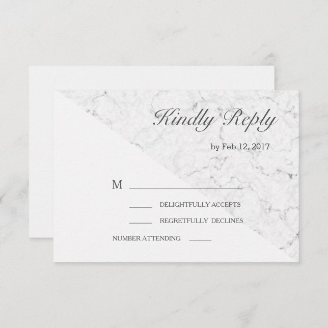 Invitación Efecto mármol gris blanco moderno para RSVP de bod (Anverso / Reverso)