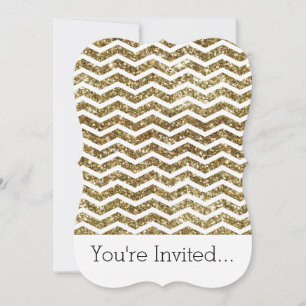 Invitación Efecto Purpurina dorado Elegante Chevron Zig-Zag