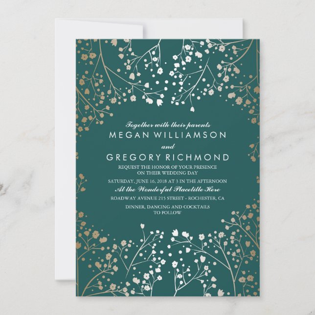 Invitación Efecto Relieve metalizado dorado Boda de aliento d (Anverso)