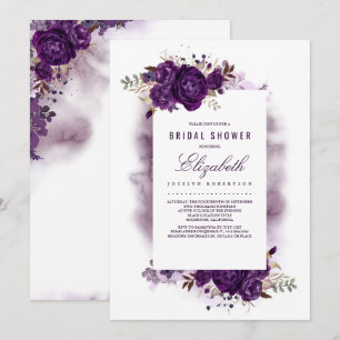 Invitación Eggplant Morple Floral Watercolor Británico Ducha
