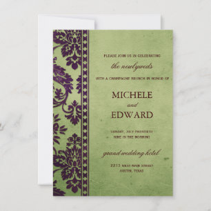 Invitación Eggplant & Olive Damask Lace Boda Brunch