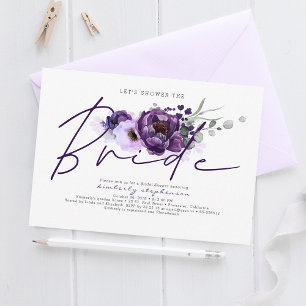 Invitación Eggplant Purple Floral Calligraphy Bridal Shower