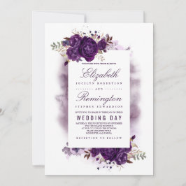 Invitación Eggplant Purple Floral Elegante Boda de acuarela