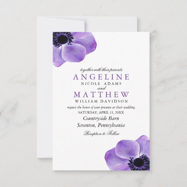 Invitación Eggplant Purple Floral Elegante Boda de acuarela (Anverso)