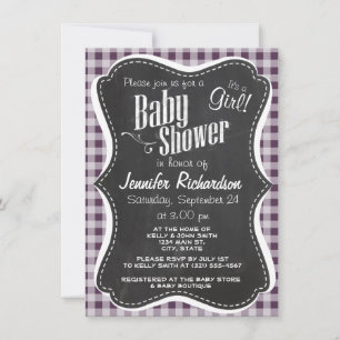 Invitación Eggplant Purple Gingham; apariencia de Chalkboard