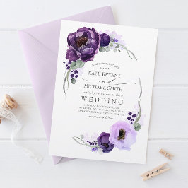 Invitación Eggplant Purple Peony y Greeneration Silver Boda