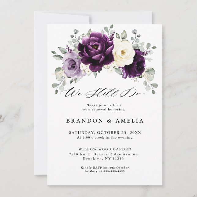 Invitación Eggplant Purple Plum Ivory White Boho Todavía lo h (Anverso)