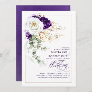 Invitación Eggplant Purple Royal Moda Boho Boda Floral