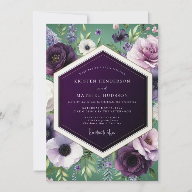Invitación Eggplant Rich Botanical Wedding (Anverso)