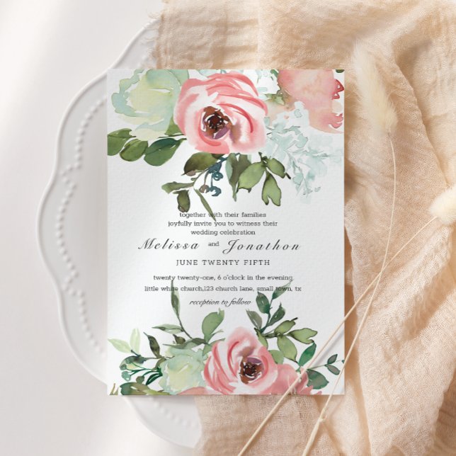 Invitación Eggshell y Rubor Floral Boda (Subido por el creador)