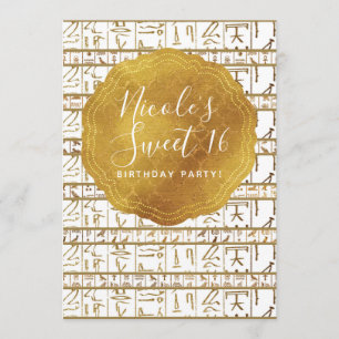 Invitación Egipto blanco dorado Egipto Glam Sweet 16 Fiesta