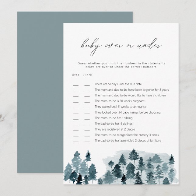 Invitación EGRET Slate Blue Pines durante o bajo juego de beb (Anverso / Reverso)