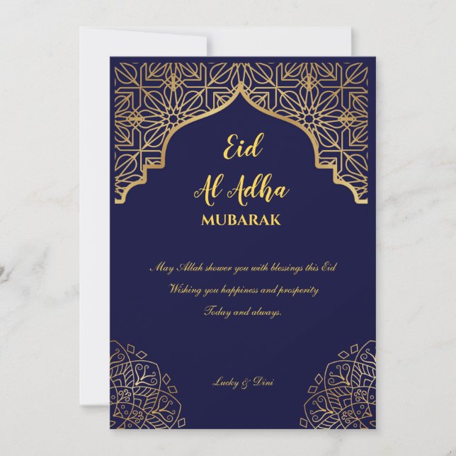 Invitación Eid Al Adha Golden Mandala vacaciones azules (Anverso)