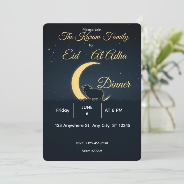 Invitación Eid Al Adha Mubarak  Fiesta Elegante (Anverso de pie)