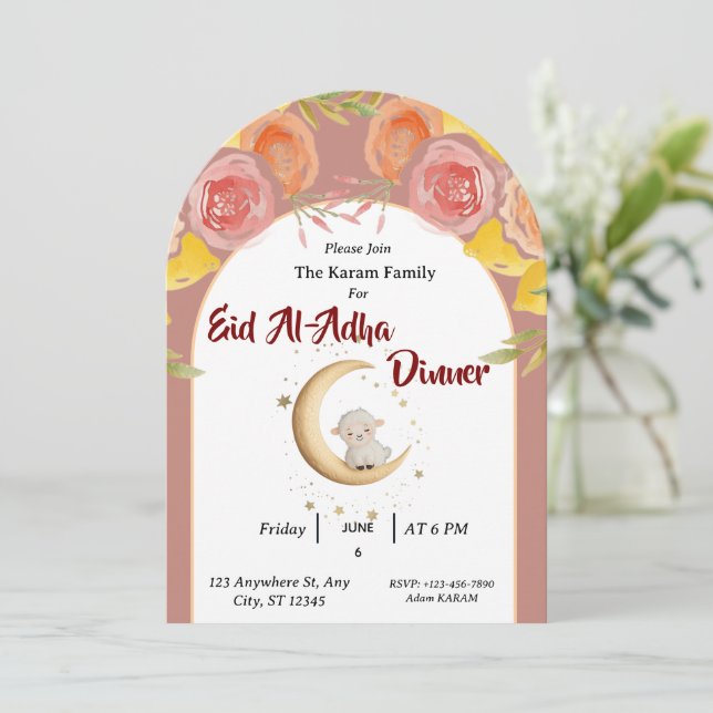 Invitación Eid Al Adha Mubarak Floral Moderno (Anverso de pie)