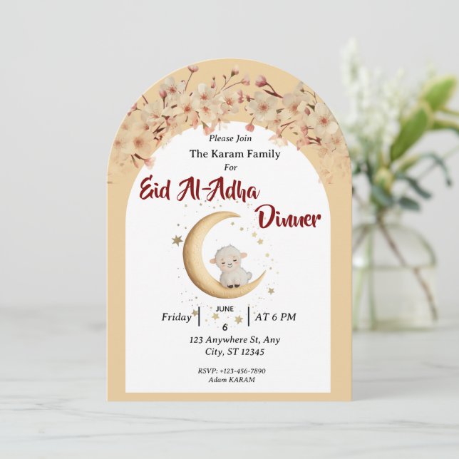 Invitación Eid Al Adha Mubarak Floral Moderno (Anverso de pie)