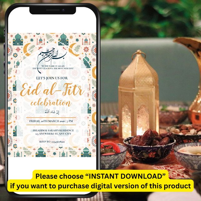 Invitación Eid Al Fitr Celebration Eid Mubarak Party Editable (Subido por el creador)