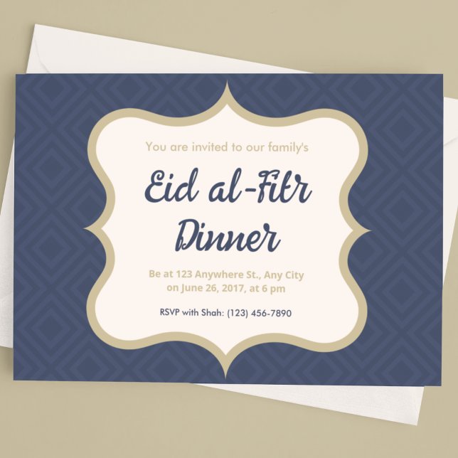 Invitación Eid al-Fitr con estampado de diamantes azules y do (Subido por el creador)