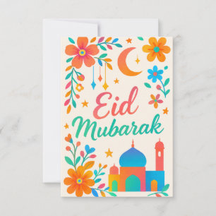 Invitación Eid Mubarak - Colorido para niños Mezquita Flores