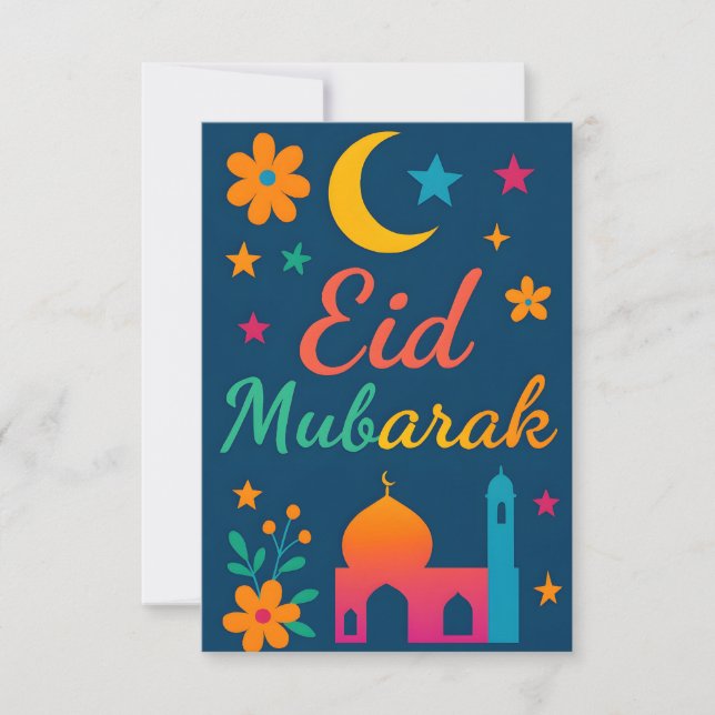 Invitación Eid Mubarak - Colorido para niños Mezquita Flores (Anverso)