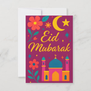 Invitación Eid Mubarak - Colorido para niños Mezquita Flores