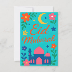 Invitación Eid Mubarak - Colorido para niños Mezquita Flores