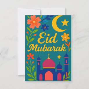 Invitación Eid Mubarak - Colorido para niños Mezquita Flores