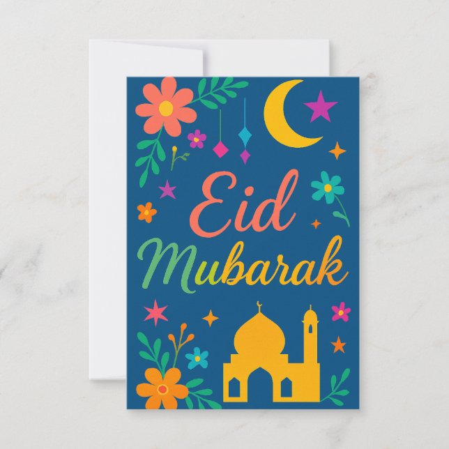 Invitación Eid Mubarak - Colorido para niños Mezquita Flores (Anverso)