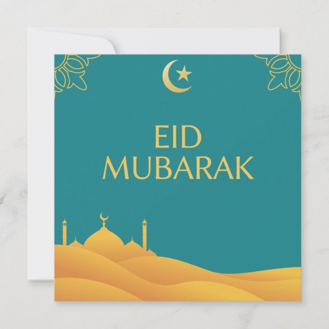 Invitación Eid Mubarak en un contexto turquesa (Anverso)