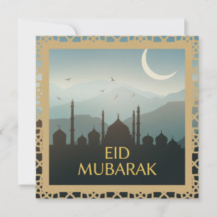 Invitación Eid Mubarak en un fondo azul claro