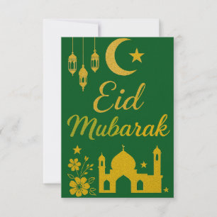 Invitación Eid Mubarak - Flores de la Mezquita Verde y Dorada