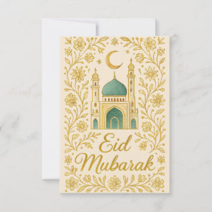 Invitación Eid Mubarak - Flores de mezquita blancas y doradas