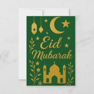 Invitación Eid Mubarak - Flores de Mezquita Verdes y Doradas