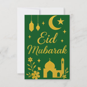 Invitación Eid Mubarak - Flores de mezquita verdes y doradas