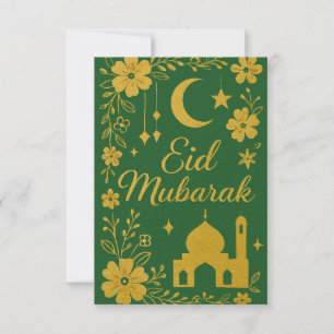Invitación Eid Mubarak - Flores de Mezquita Verdes y Doradas