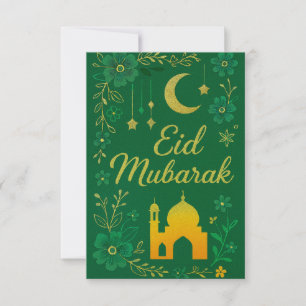 Invitación Eid Mubarak - Flores de Mezquita Verdes y Doradas