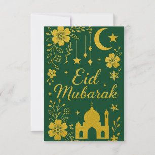 Invitación Eid Mubarak - Flores de mezquita verdes y doradas