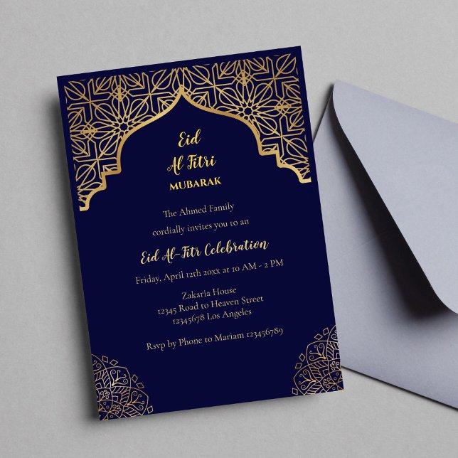Invitación Eid Mubarak Golden Mandala vacaciones azules (Eid Mubarak Invitation)