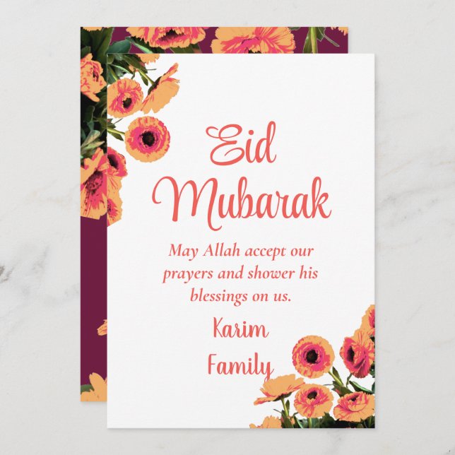 Invitación Eid Mubarak Personalizado Islam Decoración Hogar D (Anverso / Reverso)